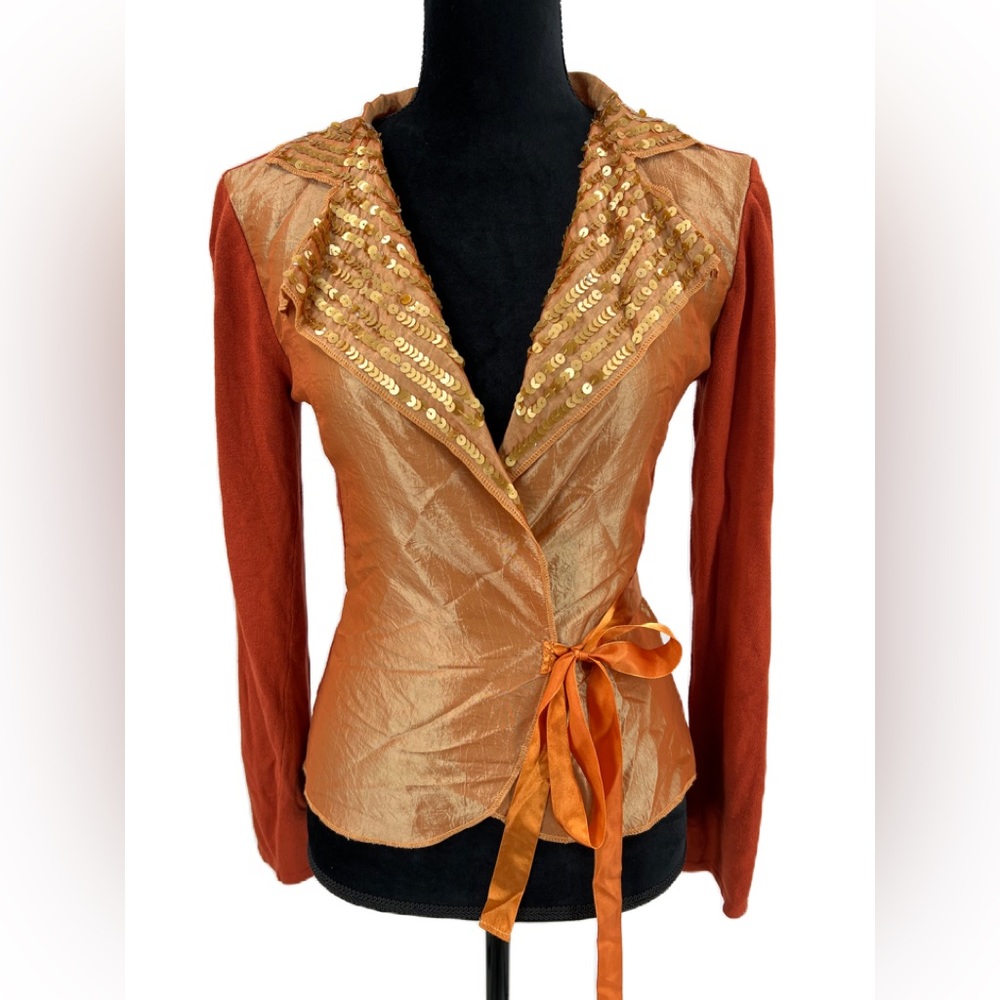Touch This Boutique Brand Womens Orange Sequin Wrap Sweater Size Large